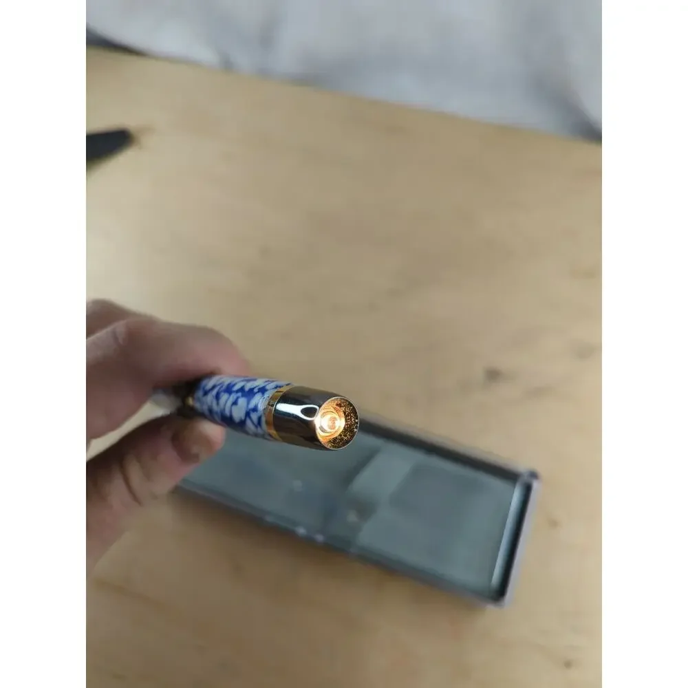 HAND TURNED Pen Light‎ Chrome Finish Blue Marble Acrylic Body